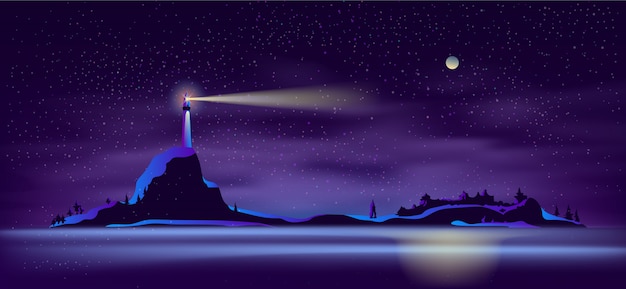 Free Vector vector lighthouse at night in ultraviolet colors