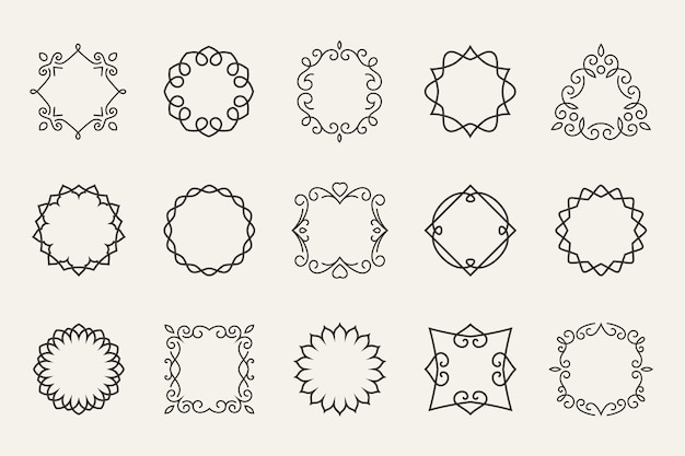 Vector line  frames set. Decorative outline, decoration shape, contour symbol or stamp