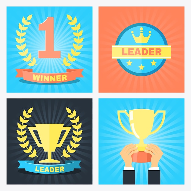 Vector number one, winner and leader badges in flat style