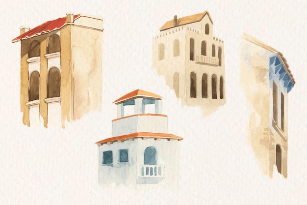 Free vector vector old european architecture watercolor collection