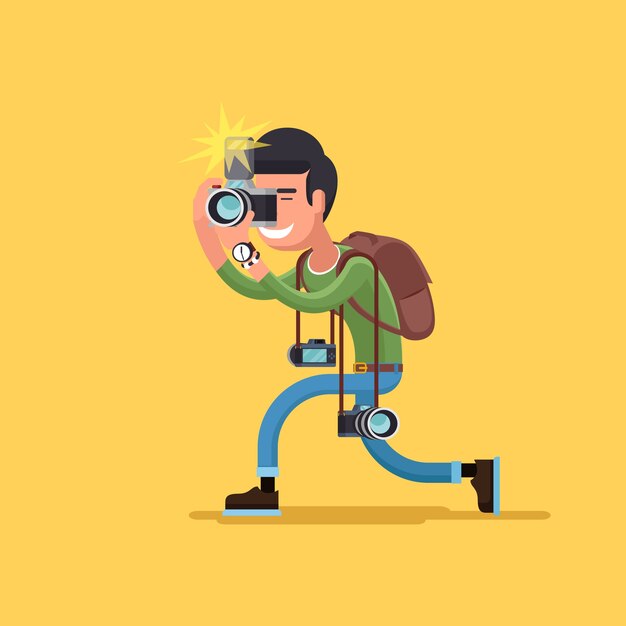 Vector photographer character. Camera and professional  operator, correspondent man illustration