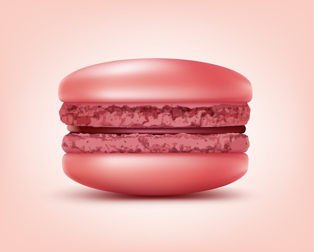 Vector pink french macaron or macaroon close up front view isolated on background