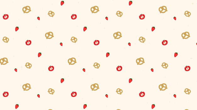 Vector pretzel strawberry tomato seamless pattern background