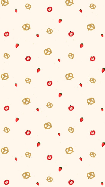 Vector pretzel strawberry tomato seamless pattern background