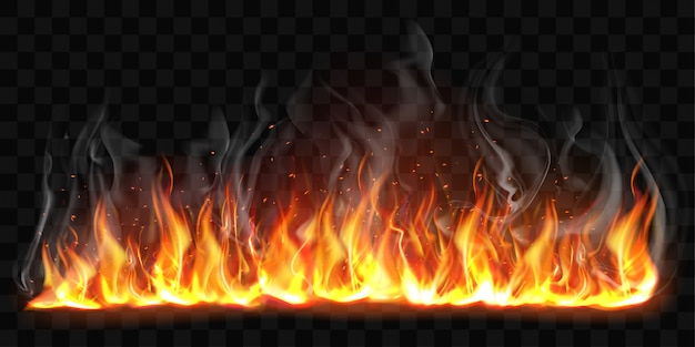 Free vector vector realistic burning fire flames with smoke