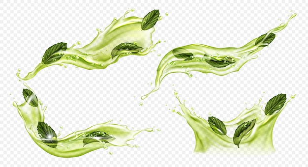 Vector realistic splash of green tea or matcha