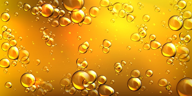 Vector realistic yellow oil with air bubbles