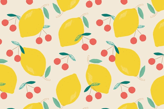 Vector seamless lemon cherry pattern pastel background