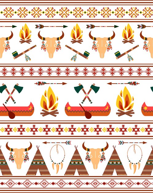 Vector Seamless Tribal Native American Indian Borders for Clothing Design