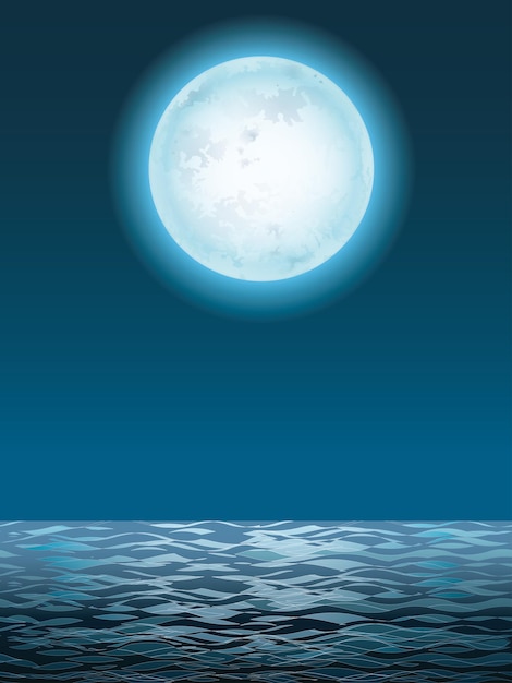 Free Vector vector seascape with the full moon and its reflection on the waves illustration.