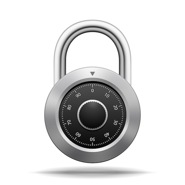 Free Vector vector security padlock. chrome steel with dial isolated on white