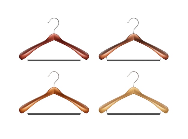 Free Vector vector set of brown wooden clothes hangers close up isolated on white background