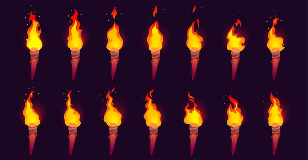 Free Vector vector set of burning fire on old wooden torch