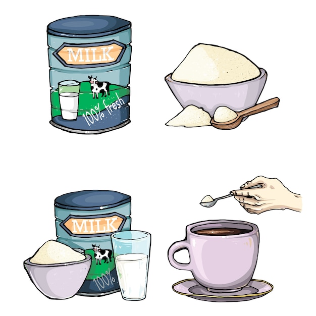 Free Vector vector set of cartoon illustration of milk powder