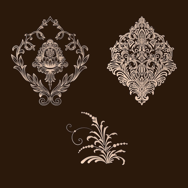 Vector set of damask ornamental elements Elegant floral abstract elements for design Perfect for invitations cards etc