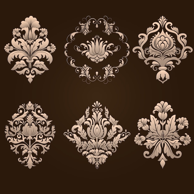 Vector set of damask ornamental elements. Elegant floral abstract elements for design. Perfect for invitations, cards etc.