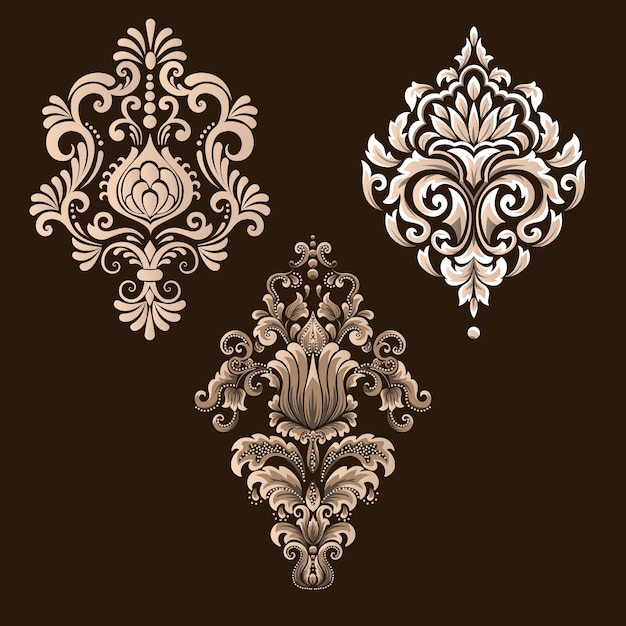 Vector set of damask ornamental elements Elegant floral abstract elements for design Perfect for invitations cards etc