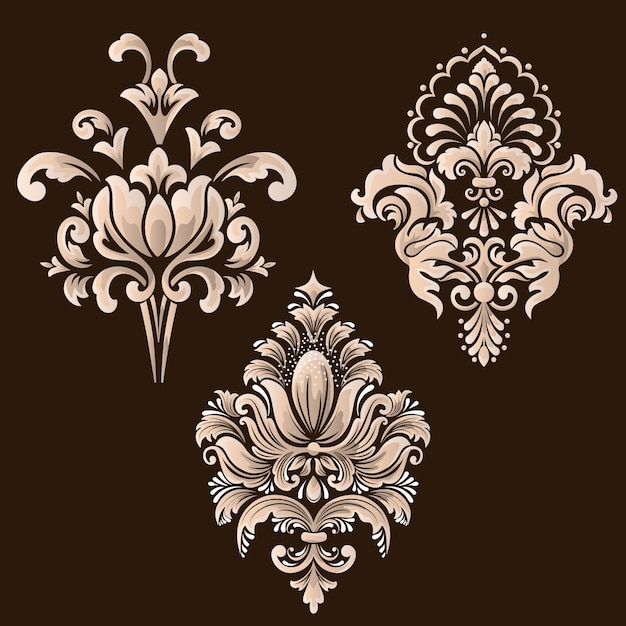 Vector set of damask ornamental elements Elegant floral abstract elements for design Perfect for invitations cards etc