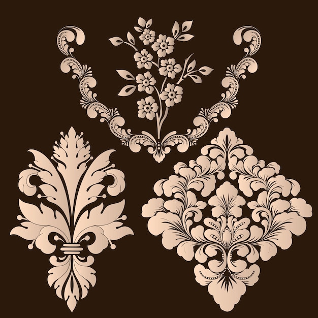 Vector set of damask ornamental elements Elegant floral abstract elements for design Perfect for invitations cards etc