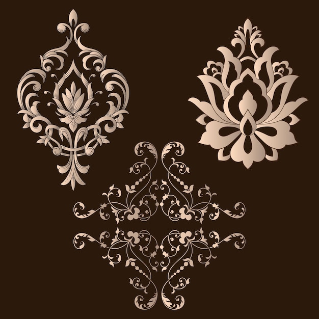 Vector set of damask ornamental elements Elegant floral abstract elements for design Perfect for invitations cards etc