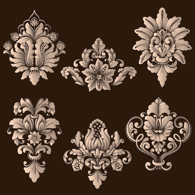 Vector set of damask ornamental elements.