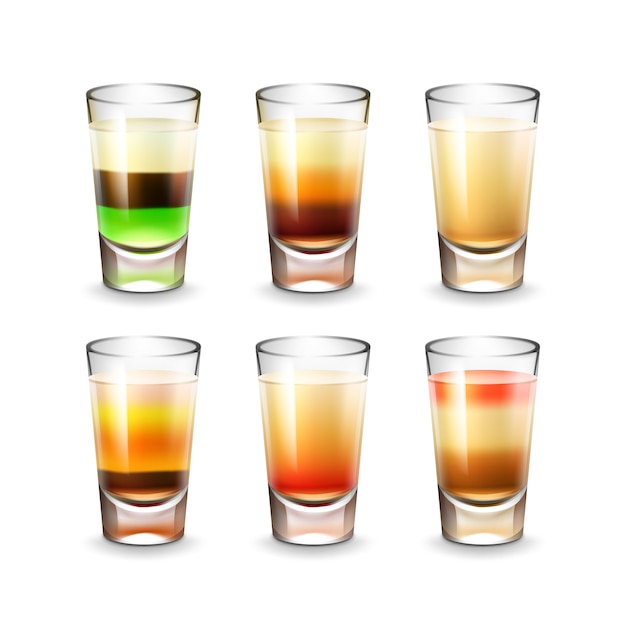 Free Vector vector set of different colored striped alcoholic shots isolated on white background