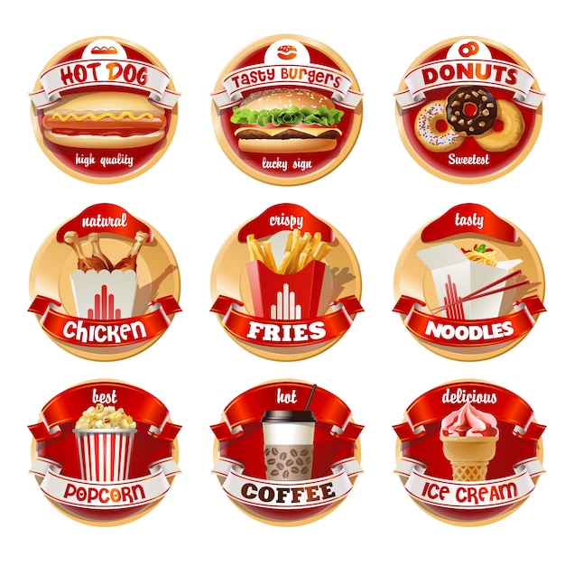 Free Vector vector set of fast food logos, stickers