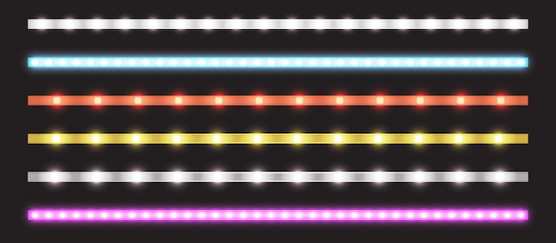 Vector set of led strips with neon glow effect