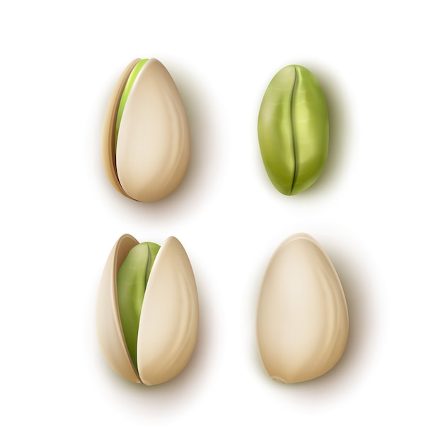 Free vector vector set of realistic whole and cracked pistachio nuts top view isolated on white background