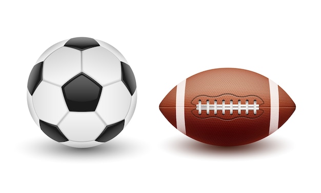 Vector set of sports balls, balls for soccer and American football in a realistic style