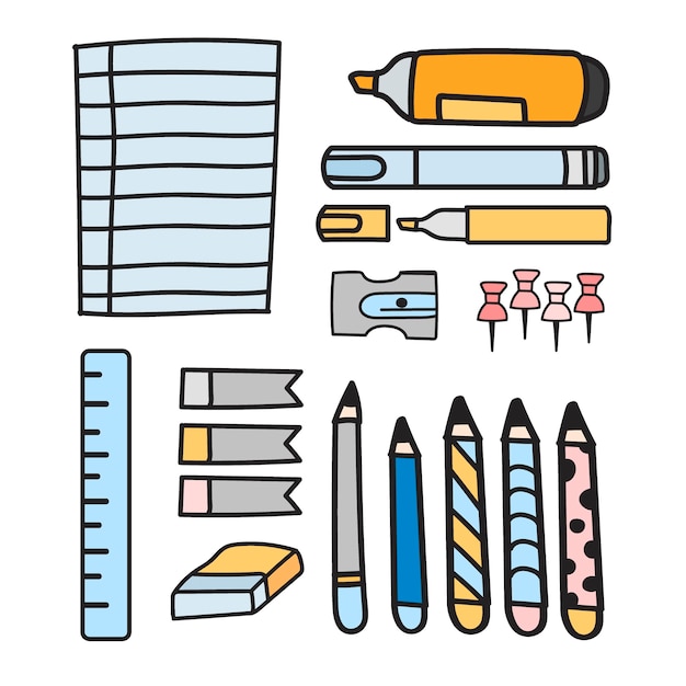 Free Vector vector set of stationery doodle style