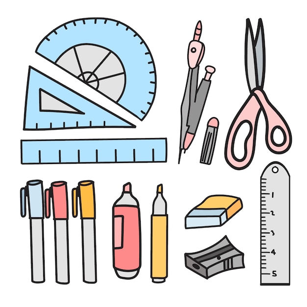 Free Vector vector set of stationery doodle style