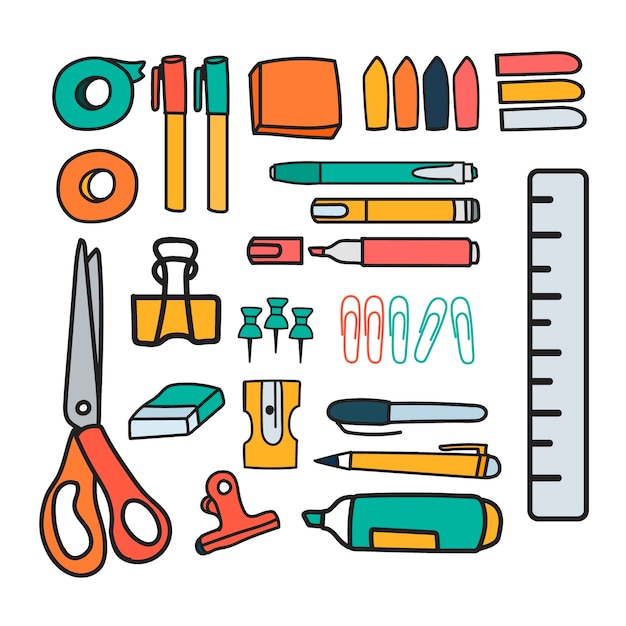 Free Vector vector set of stationery doodle style