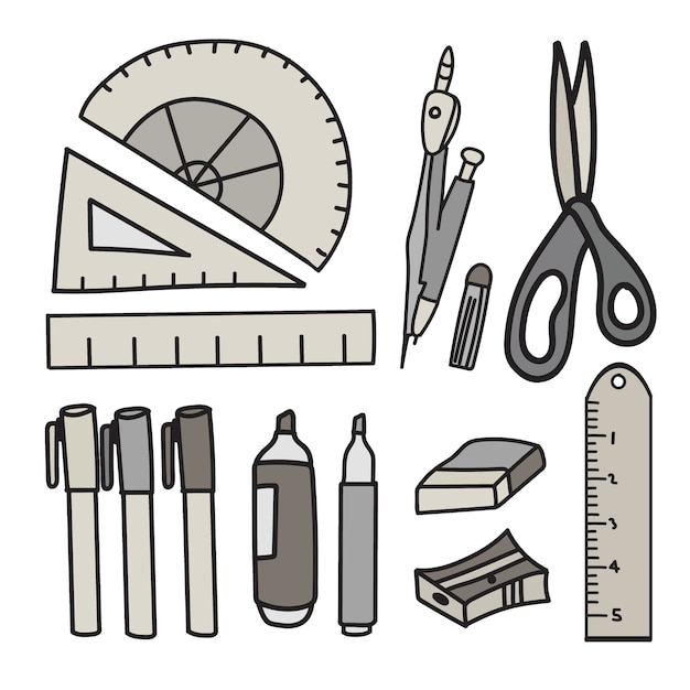 Vector set of stationery doodle style