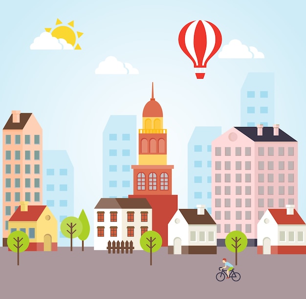 Free vector vector sunny town landscape