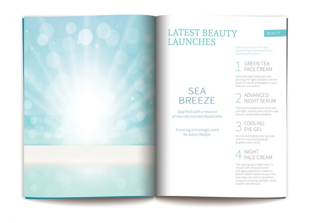 Vector template for glossy cosmetic magazine.