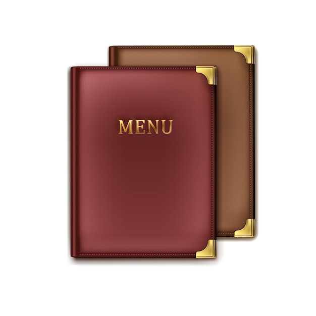 Vector two brown, vinous cafe menu book holders top view isolated on white background