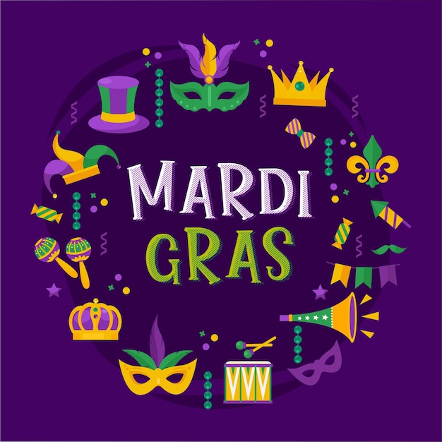 Vector typographical illustration of Mardi Gras beauty purple