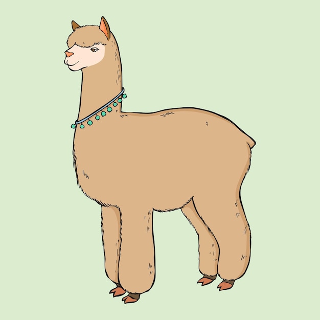 Free vector vector vintage hand drawn lama cartoon clipart