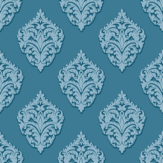 Free vector vector volumetric damask seamless pattern background elegant luxury embossed texture for wallpapers backgrounds and page fill 3d elements with shadows and highlights