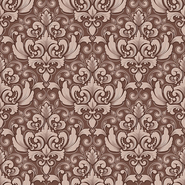 Free vector vector volumetric damask seamless pattern background elegant luxury embossed texture for wallpapers backgrounds and page fill 3d elements with shadows and highlights