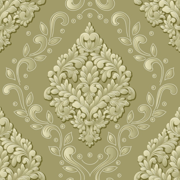 Vector volumetric damask seamless pattern element. Elegant luxury embossed texture for wallpapers, backgrounds and page fill. 3D elements with shadows and highlights.