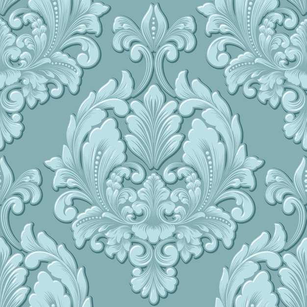 Vector volumetric damask seamless pattern element. Elegant luxury embossed texture for wallpapers, backgrounds and page fill. 3D elements with shadows and highlights.