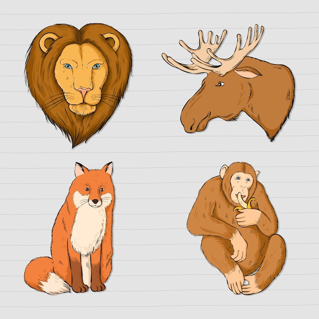 Free Vector vector wild animal sticker collection colorful clipart