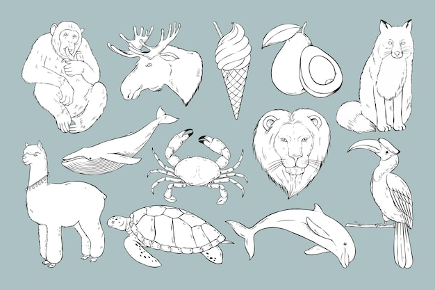 Free Vector vector wild life sticker black and white set