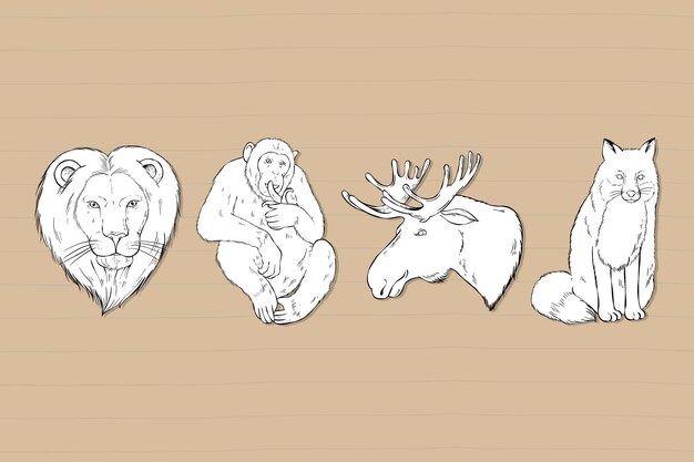 Free vector vector wildlife sticker collection black and white