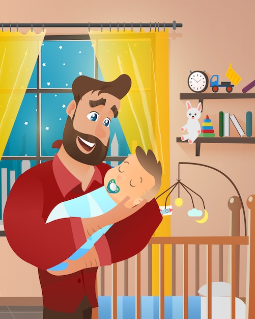 Free Vector vector young bearded man holding newborn baby