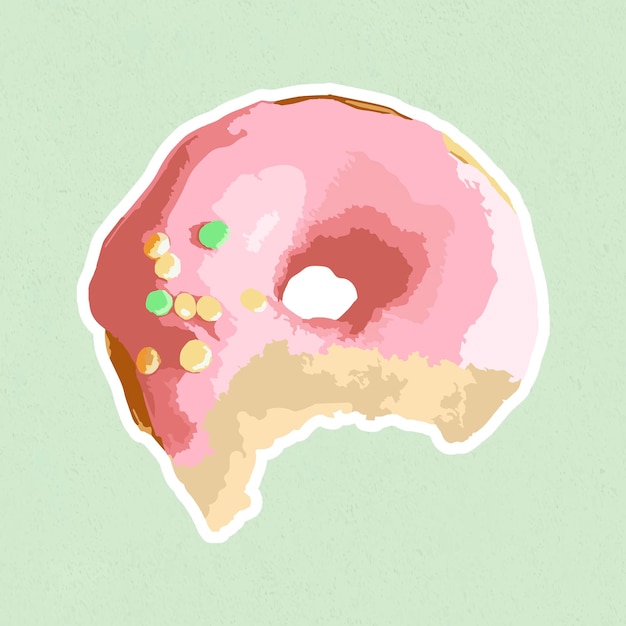 Vectorized bitten pink glazed donut sticker with white border