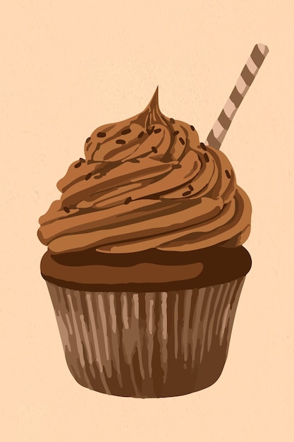 Free Vector vectorized chocolate cupcake sticker overlay design resource