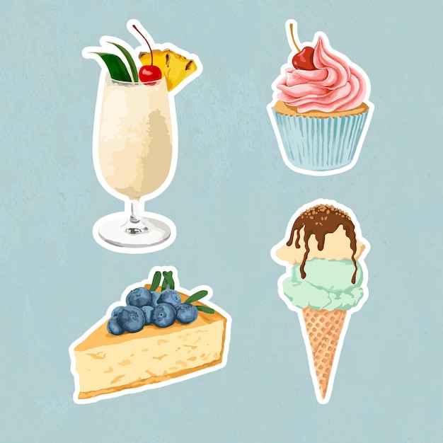 Free Vector vectorized dessert sticker overlay set design resources